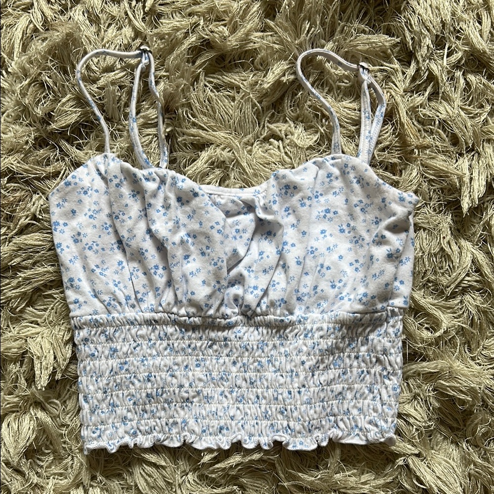 Hollister Blue and White Floral Tank Top